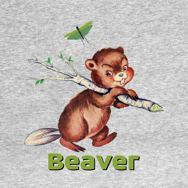 Smiling little beaver carrying a branch by LittleBean